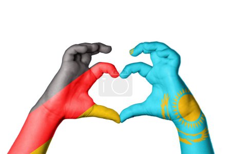 Photo for Germany Kazakhstan Heart, Hand gesture making heart, Clipping Path - Royalty Free Image