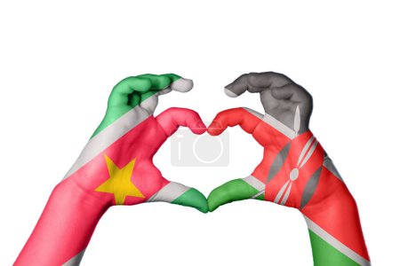 Photo for Suriname Kenya Heart, Hand gesture making heart, Clipping Path - Royalty Free Image