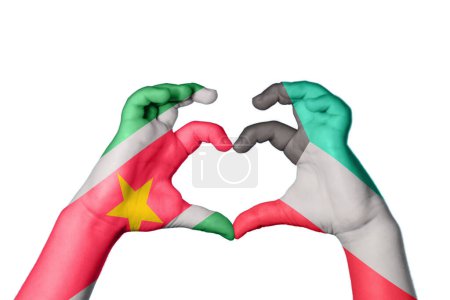 Photo for Suriname Kuwait Heart, Hand gesture making heart, Clipping Path - Royalty Free Image