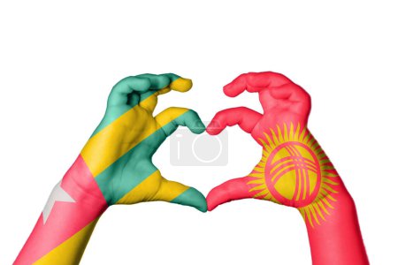 Photo for Togo Kyrgyzstan Heart, Hand gesture making heart, Clipping Path - Royalty Free Image