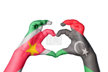 Photo for Suriname Libya Heart, Hand gesture making heart, Clipping Path - Royalty Free Image