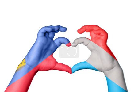 Photo for Liechtenstein Luxembourg Heart, Hand gesture making heart, Clipping Path - Royalty Free Image