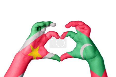 Photo for Suriname Maldives Heart, Hand gesture making heart, Clipping Path - Royalty Free Image