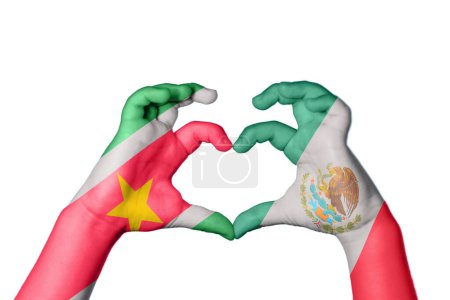 Photo for Suriname Mexico Heart, Hand gesture making heart, Clipping Path - Royalty Free Image