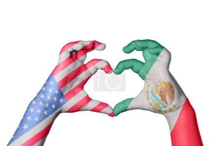 United States Mexico Heart, Hand gesture making heart, Clipping Path