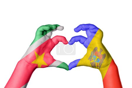 Photo for Suriname Moldova Heart, Hand gesture making heart, Clipping Path - Royalty Free Image