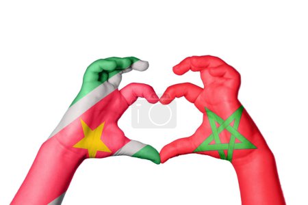 Photo for Suriname Morocco Heart, Hand gesture making heart, Clipping Path - Royalty Free Image