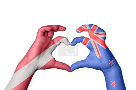 Photo for Latvia New Zealand Heart, Hand gesture making heart, Clipping Path - Royalty Free Image