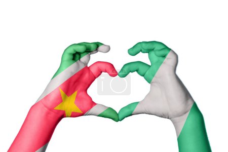 Photo for Suriname Nigeria Heart, Hand gesture making heart, Clipping Path - Royalty Free Image