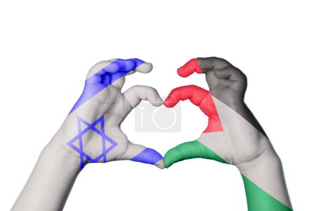 Israel Palestine Heart, Hand gesture making heart, Clipping Path