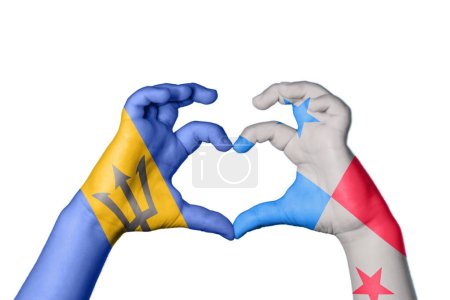 Photo for Barbados Panama Heart, Hand gesture making heart, Clipping Path - Royalty Free Image