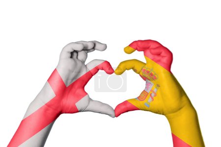 Photo for England Spain Heart, Hand gesture making heart, Clipping Path - Royalty Free Image