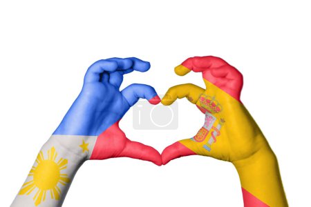 Photo for Philippines Spain Heart, Hand gesture making heart, Clipping Path - Royalty Free Image