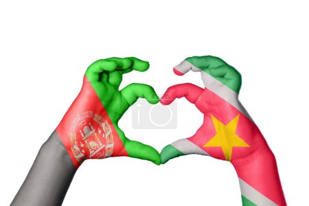 Photo for Afghanistan Suriname Heart, Hand gesture making heart, Clipping Path - Royalty Free Image