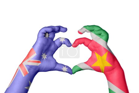 Photo for Australia Suriname Heart, Hand gesture making heart, Clipping Path - Royalty Free Image