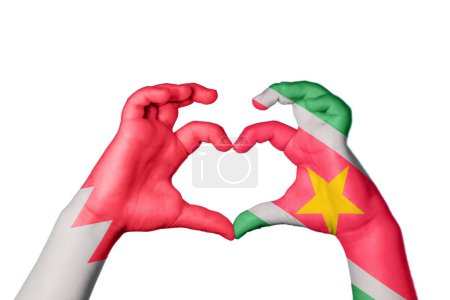 Photo for Bahrain Suriname Heart, Hand gesture making heart, Clipping Path - Royalty Free Image