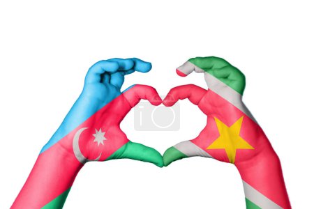 Photo for Azerbaijan Suriname Heart, Hand gesture making heart, Clipping Path - Royalty Free Image