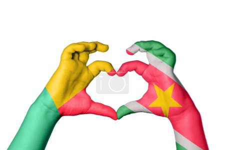 Photo for Benin Suriname Heart, Hand gesture making heart, Clipping Path - Royalty Free Image