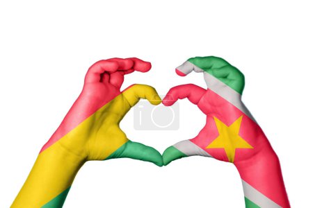 Photo for Bolivia Suriname Heart, Hand gesture making heart, Clipping Path - Royalty Free Image