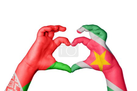Photo for Belarus Suriname Heart, Hand gesture making heart, Clipping Path - Royalty Free Image