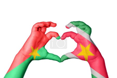 Photo for Burkina Faso Suriname Heart, Hand gesture making heart, Clipping Path - Royalty Free Image