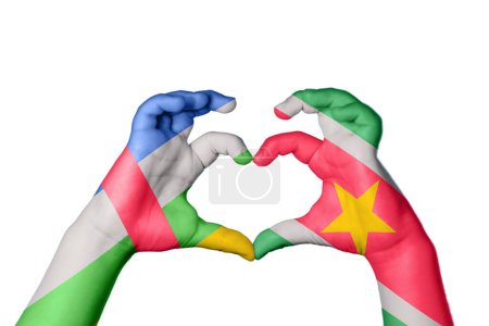 Photo for Central African Republic Suriname Heart, Hand gesture making heart, Clipping Path - Royalty Free Image