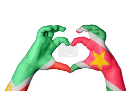 Photo for Chechnya Suriname Heart, Hand gesture making heart, Clipping Path - Royalty Free Image