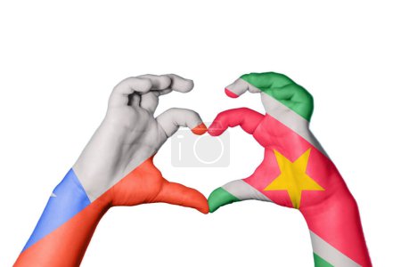 Photo for Chile Suriname Heart, Hand gesture making heart, Clipping Path - Royalty Free Image
