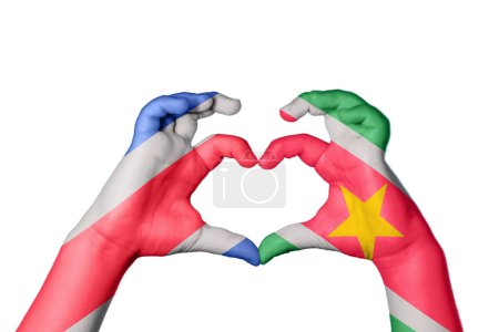 Photo for Costa Rica Suriname Heart, Hand gesture making heart, Clipping Path - Royalty Free Image
