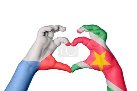 Photo for Czech Republic Suriname Heart, Hand gesture making heart, Clipping Path - Royalty Free Image