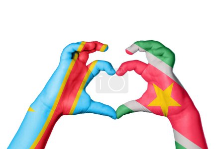 Photo for Democratic Republic of Congo Suriname Heart, Hand gesture making heart, Clipping Path - Royalty Free Image