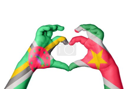 Photo for Dominica Suriname Heart, Hand gesture making heart, Clipping Path - Royalty Free Image