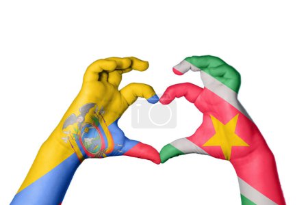 Photo for Ecuador Suriname Heart, Hand gesture making heart, Clipping Path - Royalty Free Image