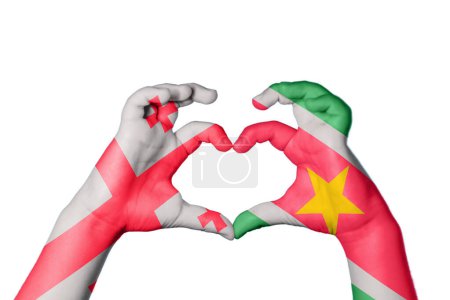 Photo for Georgia Suriname Heart, Hand gesture making heart, Clipping Path - Royalty Free Image