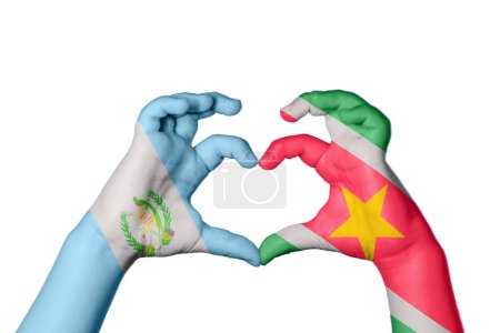Photo for Guatemala Suriname Heart, Hand gesture making heart, Clipping Path - Royalty Free Image