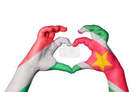 Photo for Hungary Suriname Heart, Hand gesture making heart, Clipping Path - Royalty Free Image
