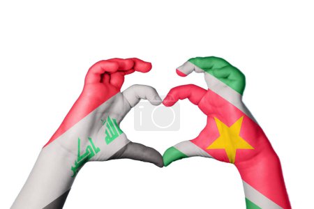 Photo for Iraq Suriname Heart, Hand gesture making heart, Clipping Path - Royalty Free Image
