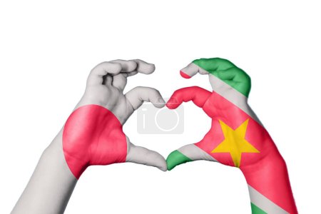 Photo for Japan Suriname Heart, Hand gesture making heart, Clipping Path - Royalty Free Image