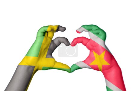 Photo for Jamaica Suriname Heart, Hand gesture making heart, Clipping Path - Royalty Free Image
