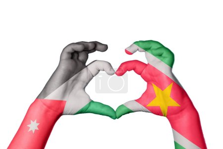 Photo for Jordan Suriname Heart, Hand gesture making heart, Clipping Path - Royalty Free Image