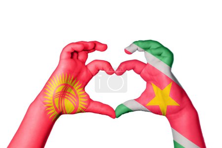 Photo for Kyrgyzstan Suriname Heart, Hand gesture making heart, Clipping Path - Royalty Free Image