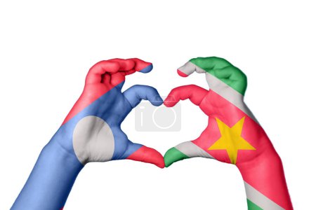 Photo for Laos Suriname Heart, Hand gesture making heart, Clipping Path - Royalty Free Image