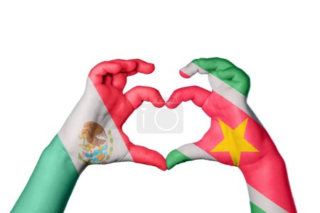 Photo for Mexico Suriname Heart, Hand gesture making heart, Clipping Path - Royalty Free Image