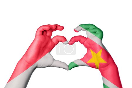 Photo for Monaco Suriname Heart, Hand gesture making heart, Clipping Path - Royalty Free Image