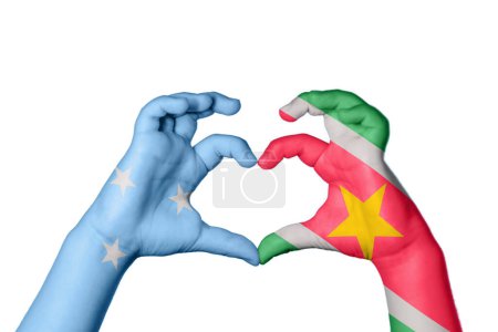 Photo for Micronesia Suriname Heart, Hand gesture making heart, Clipping Path - Royalty Free Image