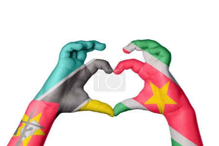 Photo for Mozambique Suriname Heart, Hand gesture making heart, Clipping Path - Royalty Free Image