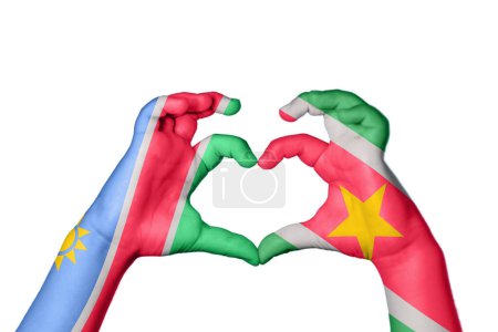 Photo for Namibia Suriname Heart, Hand gesture making heart, Clipping Path - Royalty Free Image