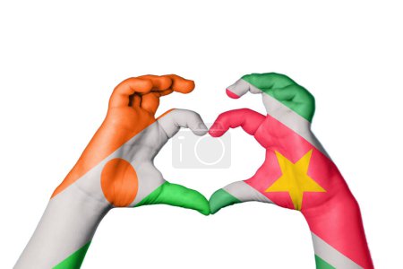 Photo for Niger Suriname Heart, Hand gesture making heart, Clipping Path - Royalty Free Image