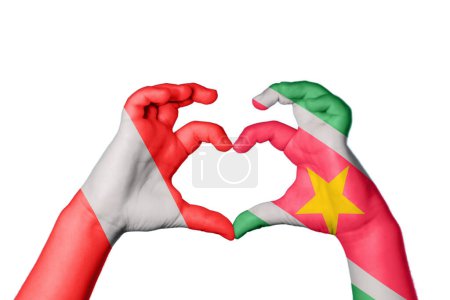 Photo for Peru Suriname Heart, Hand gesture making heart, Clipping Path - Royalty Free Image