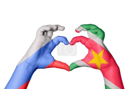 Photo for Russia Suriname Heart, Hand gesture making heart, Clipping Path - Royalty Free Image